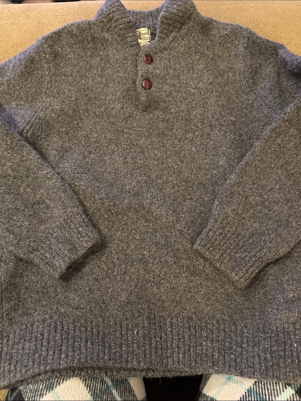 LL Bean Classic Lambs Wool Henley Sweater Raglan Brick Large (TD)